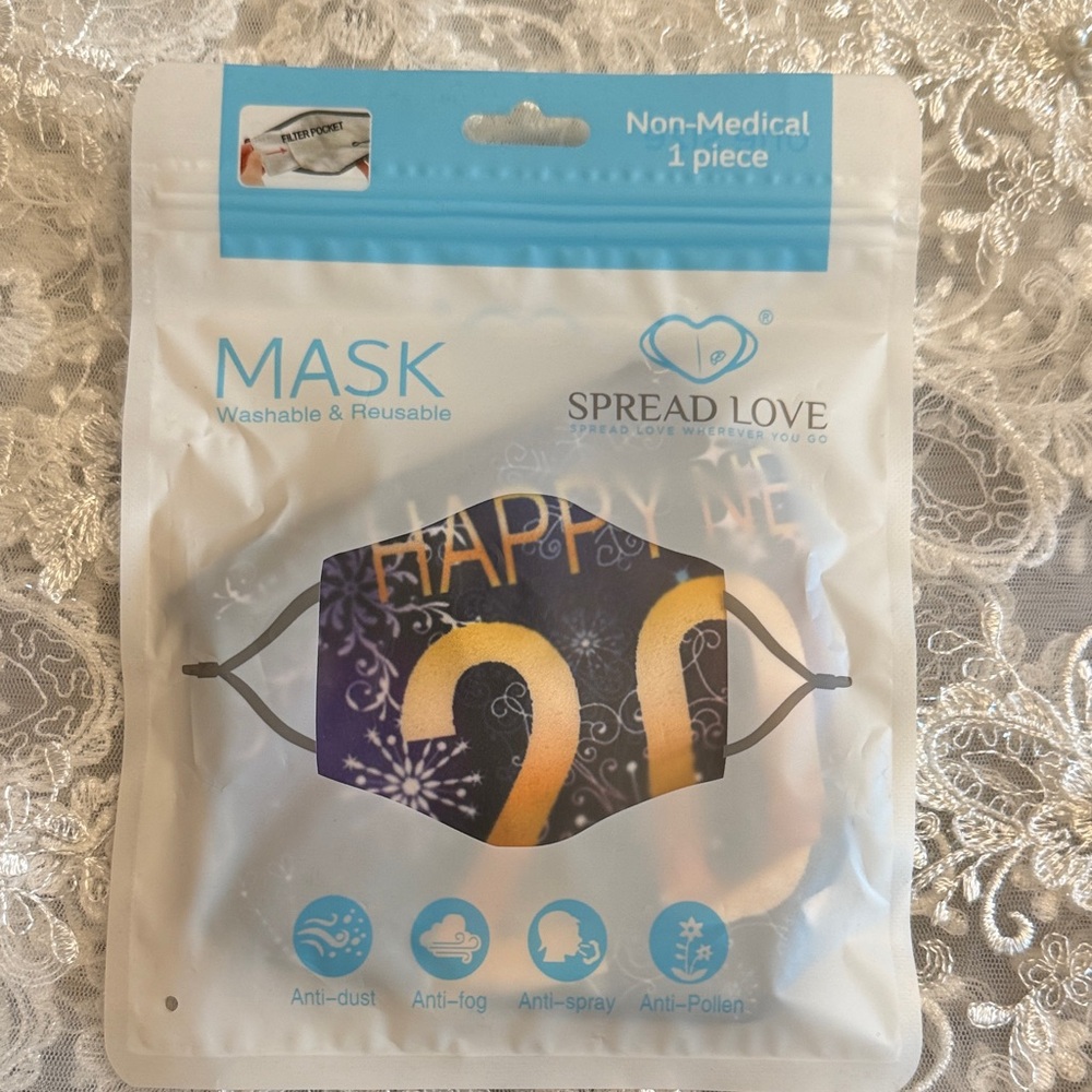 Blue and Gold Happy New Year 2021 Face Mask (Adults Size)
